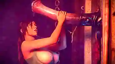 3D порно пародия на игру Tomb Raider: Lara Croft сосет хуй гигант